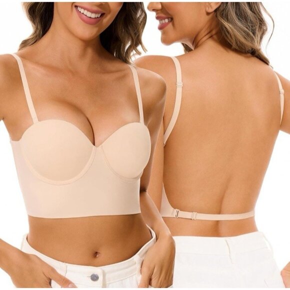 Low Back Bra Women 3XL Seamless Invisible Backless Multiway Halter Demi Bra NEW - Picture 5 of 8